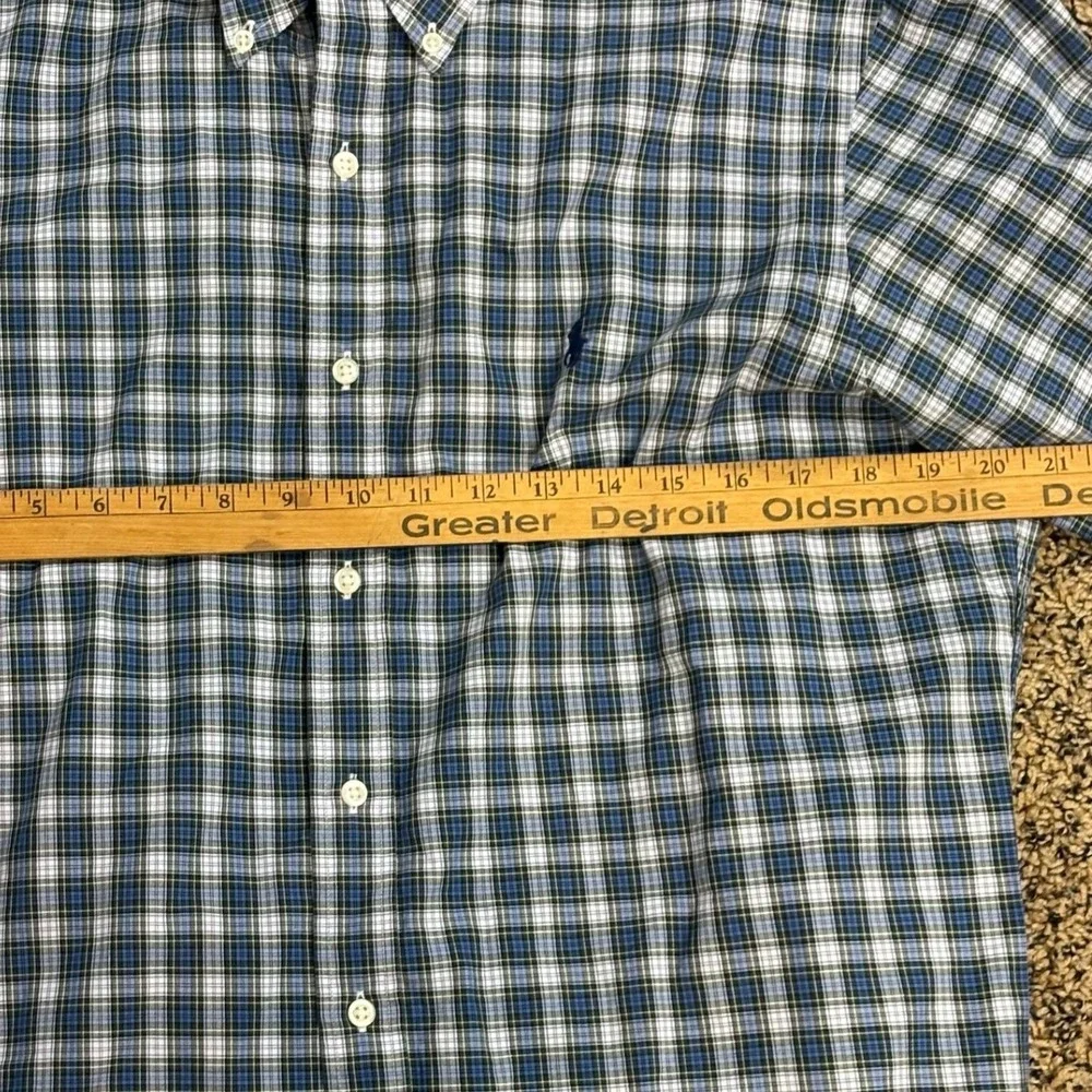 Polo Ralph Lauren Plaid Button Down Shirt Blue Green 16.5 Large